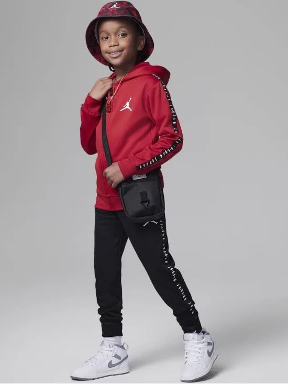 Jordan Red Hoodie and Black Joggers Set for Kids